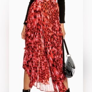 Excellent Used Condition TOPSHOP Asymmetric hem houndstooth pleated midi skirt